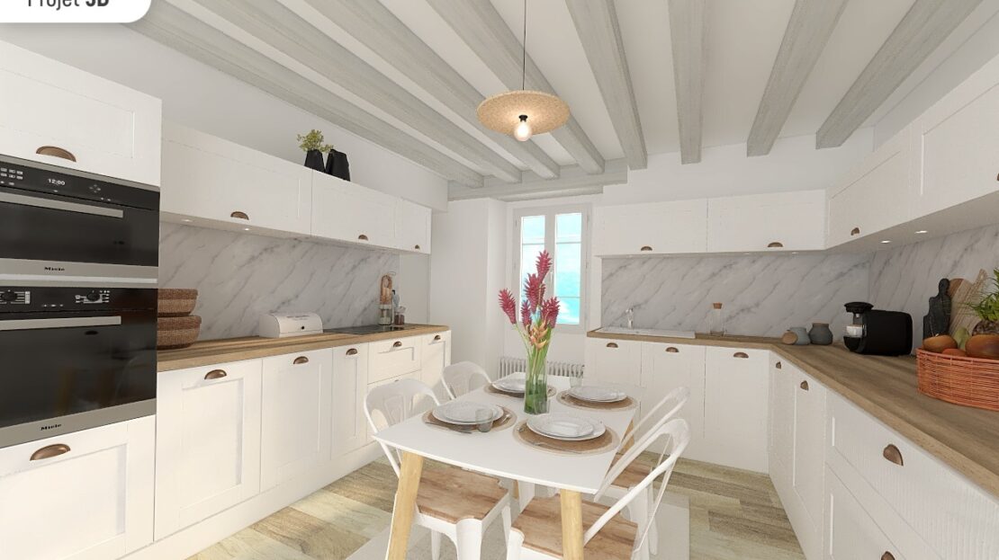 Maison de caractère à rénover À VENDRE, Limours, cuisine projet 3D par inside immobilier Orsay